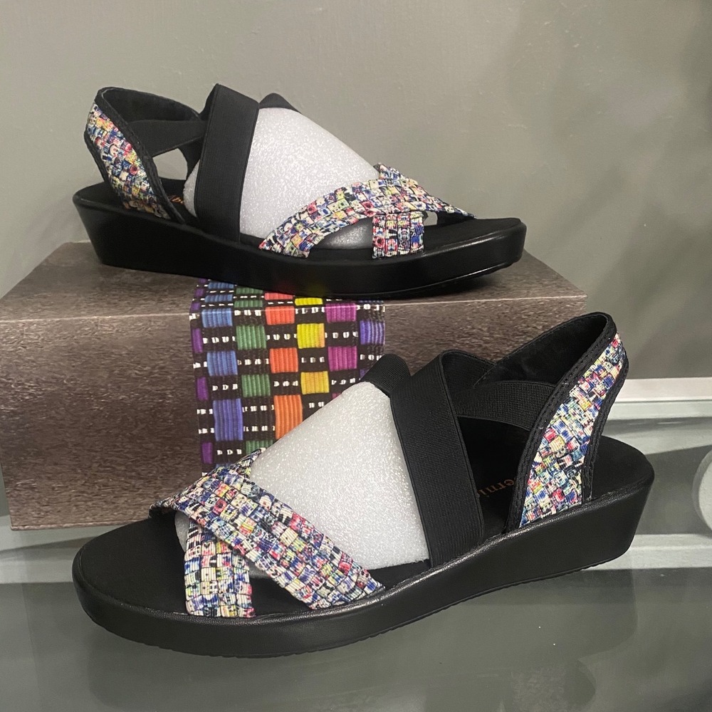 Bernie Mev Lisa Splash Multi Color Woven Elastic Wedge Sandals Women 40 NEW US9